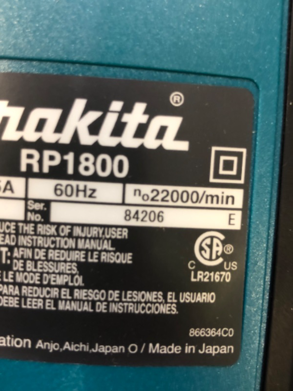 Photo 3 of Makita RP1800 3-1/4 HP* Plunge Router
