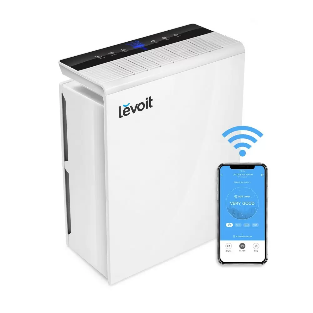 Photo 1 of Levoit Smart Wi-Fi Air Purifier with H13 True HEPA Filter, Cleanses the Air of Pet Dander, Pollen, Smoke, and Odors, Covers 290 Sq ft, 27 Sq m, White
