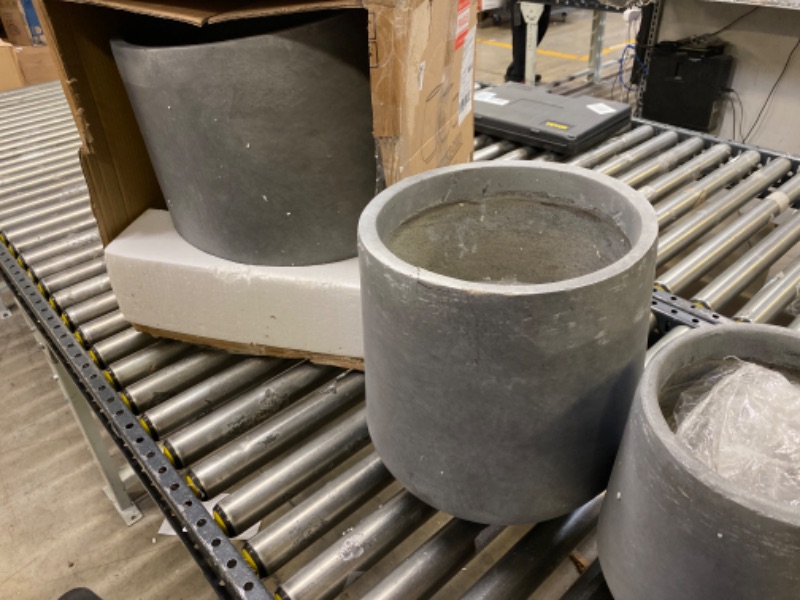 Photo 2 of 17.3 in. Tall Natural Lightweight Concrete Footed Tulip Outdoor Round Planter (Set of 3)-----minor crack on the medium shaped planter due to usage 