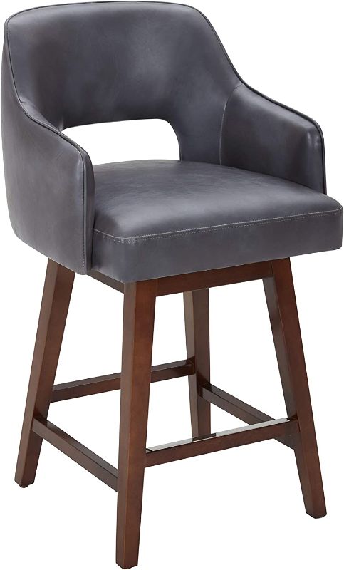 Photo 1 of Amazon Brand – Rivet Malida Mid-Century Modern Faux Leather Open Back Swivel Kitchen Counter Stool, 37"H, Grey
