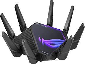 Photo 1 of ASUS ROG Rapture WiFi 6E Gaming Router (GT-AXE16000) - Quad-Band, 6 GHz Ready, Dual 10G Ports, 2.5G WAN Port, AiMesh Support, Triple-Level Game Acceleration, Lifetime Internet Security, Instant Guard, Box Packaging Damaged, Minor Use, Item Turns on.
