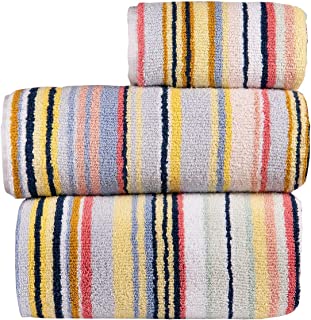 Photo 1 of Bath Towel Set, 1 Bath Towel, 1 Hand Towel, and 1 Face Towel (Fingertip Towel), Colored Striped Design, 490 GSM Ring Spun Cotton, Highly Absorbent (3-Pieces), Item is New, Item is Sealed


