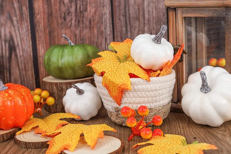 Photo 1 of 12 pcs Artificial Pumpkins Decor Assorted Color Fake Pumpkins for Table Thanksgiving Halloween Fall Decoration
