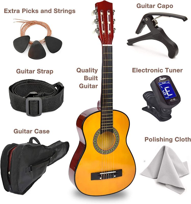Photo 1 of 30" Wood Guitar with Case and Accessories for Kids/Girls/Boys/Beginners (Wood)
