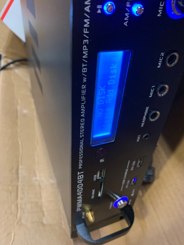 Photo 5 of Bluetooth Multi-Channel Hybrid Pre-Amplifier System - 3000W Home Audio Rack Mount Stereo Power Amplifier Receiver w/ Radio, USB, UHF, Dual Wireless Karaoke mic, Speaker Sound System - Pyle PWMA4004BT, Box Packaging Damaged, Moderate Use, Pieces are Broken