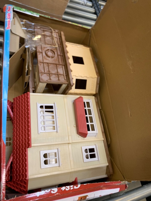 Photo 3 of Calico Critters: Red Roof Country Home Gift Set, Box Packaging Damaged, Minor use, Minor Scratches and Scuffs on, Missing Some Accessories. 
