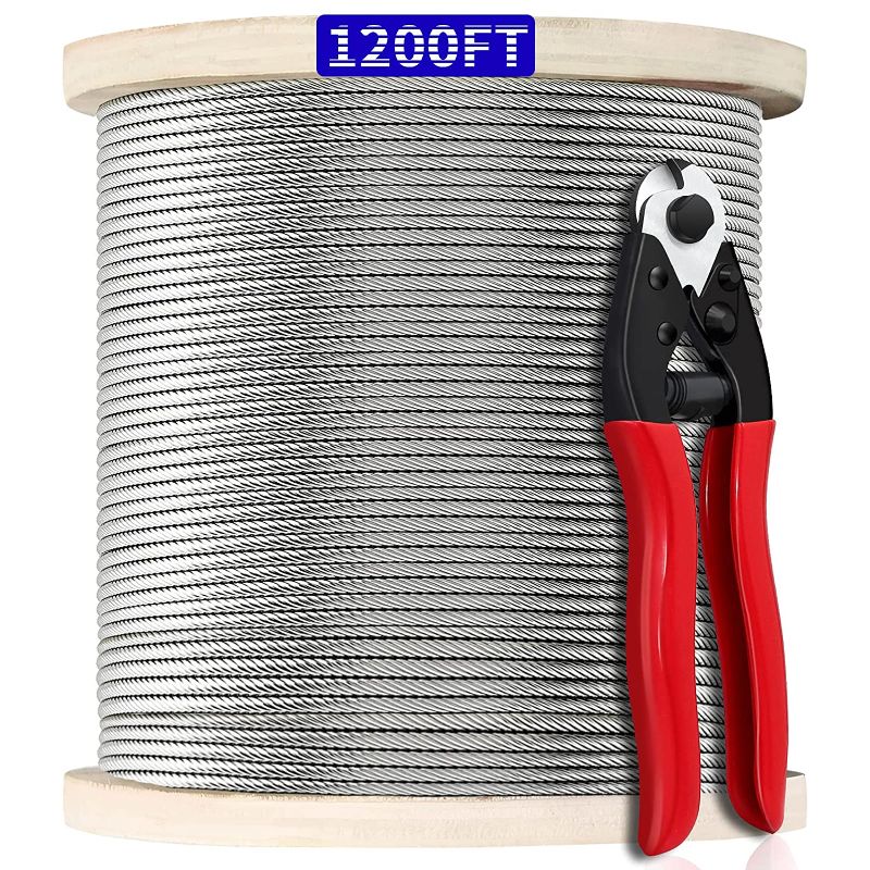 Photo 1 of 1200FT 1/8" T316 Stainless Steel Cable, Wire Rope Aircraft Cable for Deck Cable Railing Kit, 7 x 7 Strands Construction,DIY Balustrades, Come with a Cutter…
