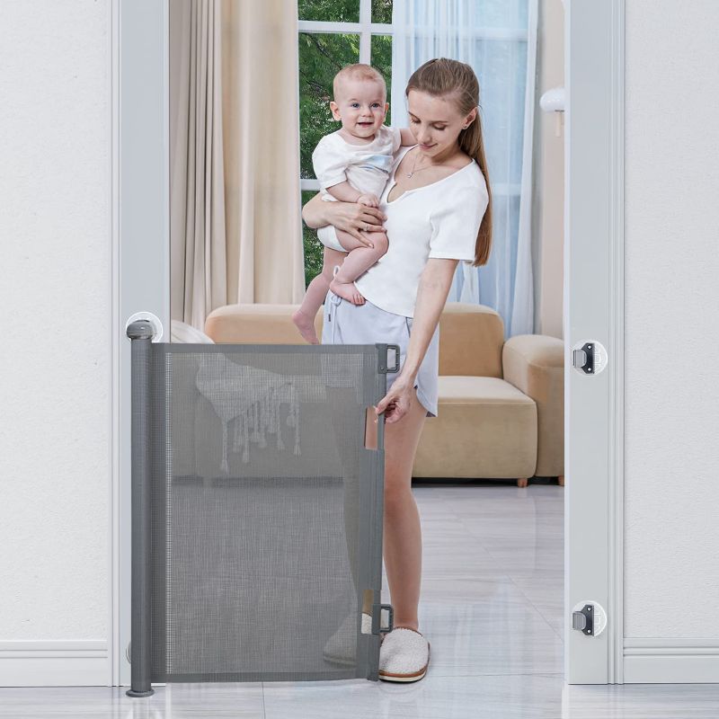 Photo 1 of BabyBond Retractable Baby Gates, Punch-Free Install Baby Gate Extra Wide 55” X 33” Tall for Kids or Pets Indoor and Outdoor Dog Gates for Doorways, Stairs, Hallways, Black
