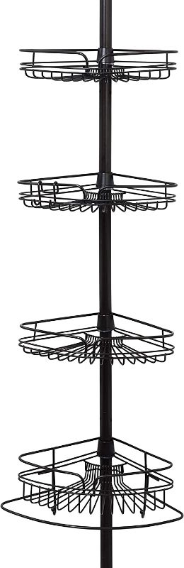 Photo 1 of Zenna Home Tension Pole Shower Caddy, 4 Basket Shelves with Built-in Towel Bar, 60 to 97 Inch, Bronze
