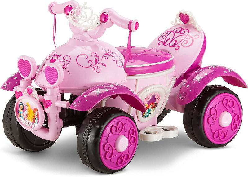 Photo 1 of Kid Trax Toddler Disney Princess Electric Quad Ride On Toy, Kids 1.5-3 Years Old, 6 Volt Battery and Charger Included, Max Weight 45 lbs, Princess Pink
