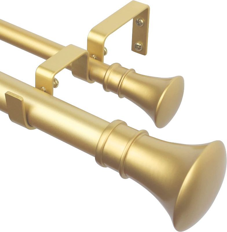 Photo 1 of 1-Inch Double Curtain Rod, Trumpet Finial,48-inch to 84-inch Adjustable,Golden
