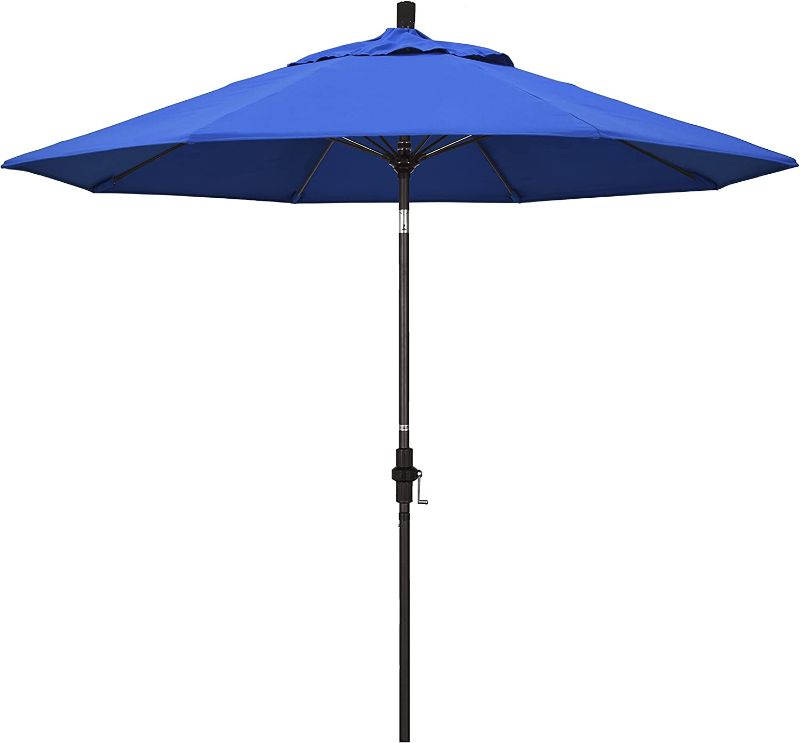 Photo 1 of 
California Umbrella GSCUF908117-F03 9' Round Aluminum Pole Fiberglass Rib Market Patio Umbrella, Bronze, Royal Blue