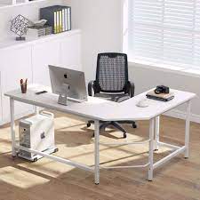 Photo 1 of Tribesigns Modern L-Shaped Desk Corner Computer Desk PC Laptop Study Table Workstation Home Office Wood & Metal (White)
