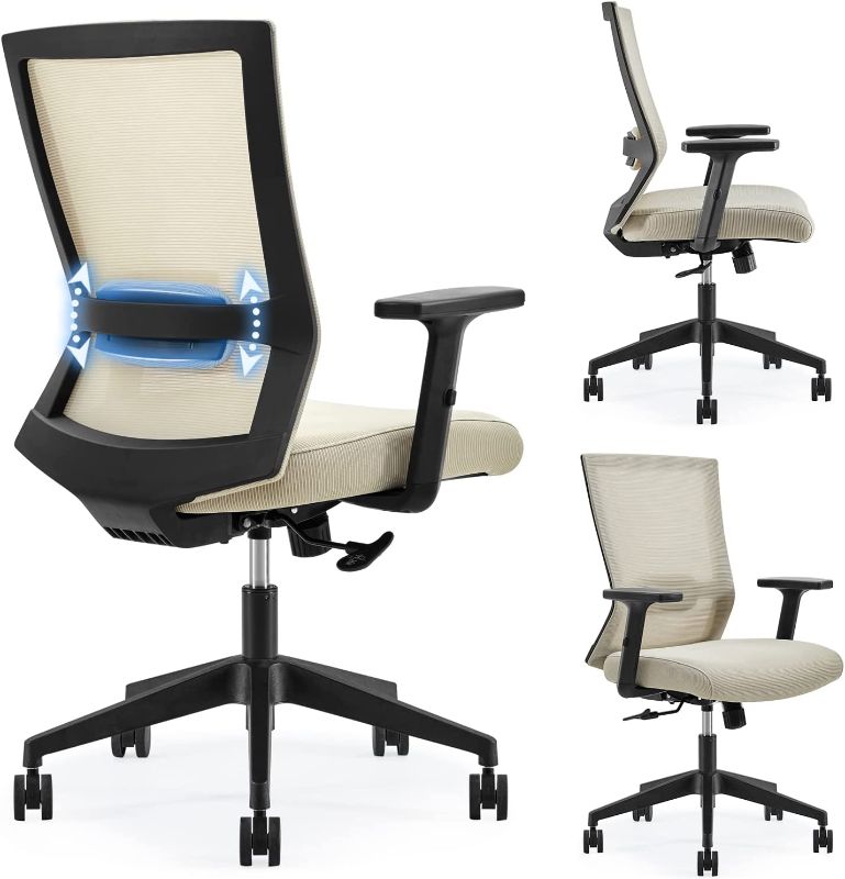 Photo 1 of Farini Home Office Chair Ergonomic Desk Chair White Mesh Computer Chair with Adjustbale Lumbar Support Armrest Executive Rolling Swivel Mid Back Beige Chair for Teens Students Adult
