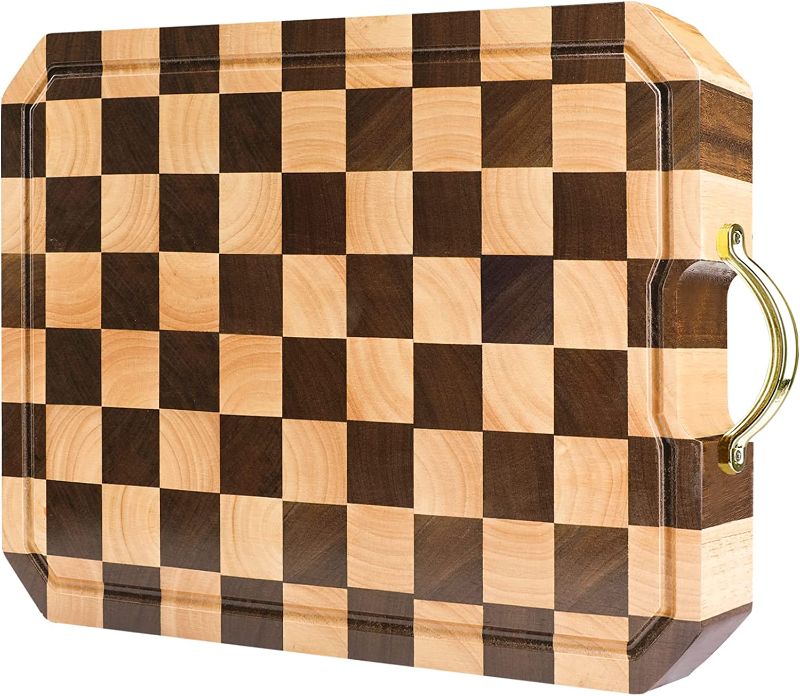 Photo 1 of azamine End Grain Cutting Board, Large Walnut/Rubber Wood Cutting Board, with Non-Slip Feet, Juice Groove, Extra Large 20*14*6/5 inch Cutting Block for Kitchen
