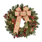 Photo 1 of 24 in. Pre-Lit Incandescent Artificial Christmas Wreath with 100 Tips and 35 Ul Clear Lights
