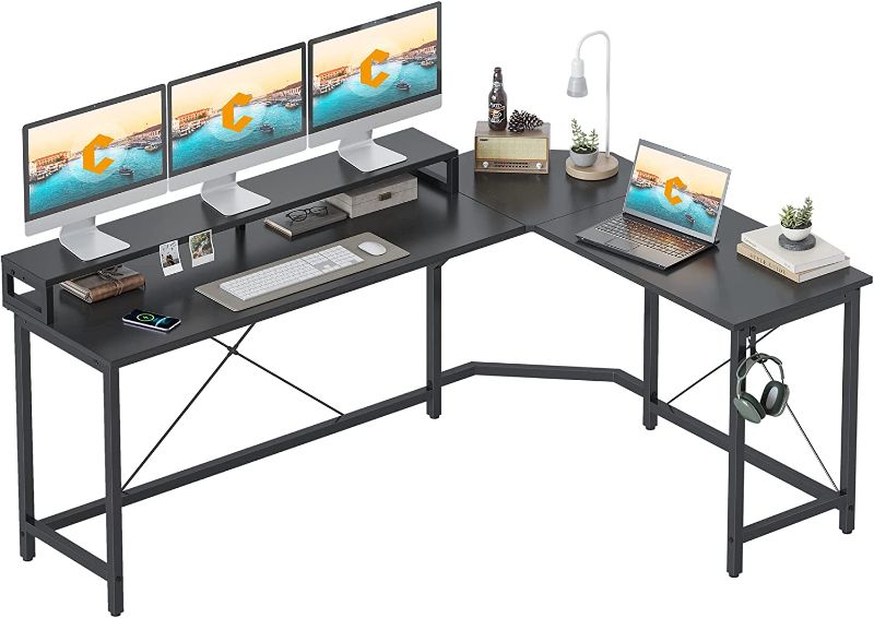 Photo 1 of CubiCubi L Shaped Desk, 66.7" Computer Corner Desk, Home Office Study Writing Workstation with Large Monitor Stand, Space-Saving, Easy to Assemble, Black
