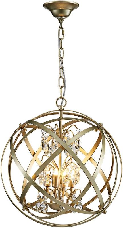 Photo 1 of ANJIADENGSHI Modern Globe Crystal Chandelier Lighting 4*G9 Metal Adjustable Hanging Light Fixture for Dining Living Room Foyer Bedroom,Golden
