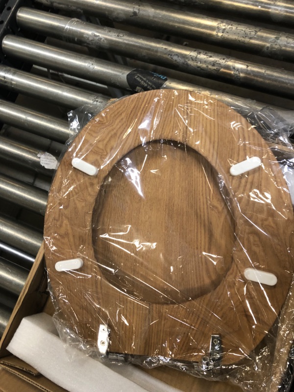 Photo 3 of Wood Toilet Seat Round with Zinc Alloy Metal Hinges, Wooden Toilet Seat for American Standard Size Toilet Seats, Easy to Install, Wood
