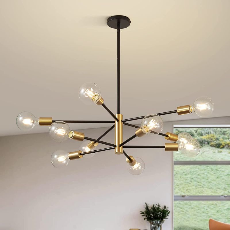 Photo 1 of Sputnik Chandeliers Modern Black and Gold Chandeliers 10-Light Mid Century Farmhouse Chandelier Ceiling Light Fixture Height Adustable Pendant Light for Kitchen Island Living Room Dining Room
