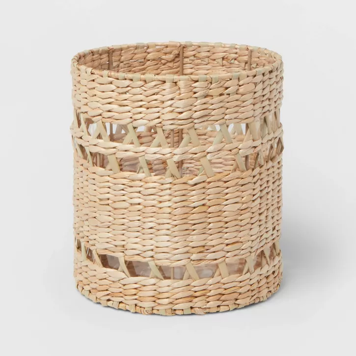 Photo 1 of 2 pcs Woven Waste Can Natural - Threshold--Dimensions (Overall): 10.28 Inches (H) x 9.25 Inches (W) x 9.25 Inches (D)

