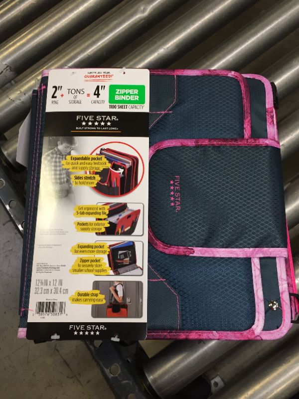 Photo 2 of 2" Sewn Zipper Binder with Expansion Panel Navy/Pink - Five Star