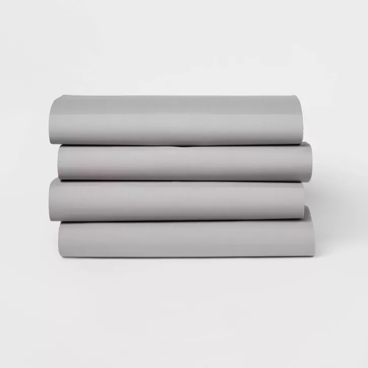 Photo 1 of 4pk Solid Microfiber Fitted Sheet - Room Essentials™ GRAY / TWIN