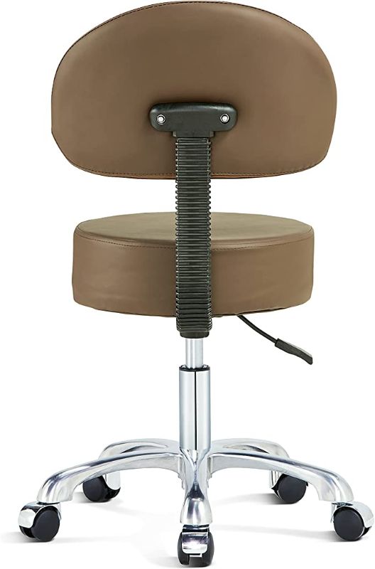 Photo 1 of Swivel Rolling Stool Round Chair with Back,Thick Sturdy Padding,Adjustable Stool with Wheels with Back for Doctor,Massage Salon,Office,Home(Brown)