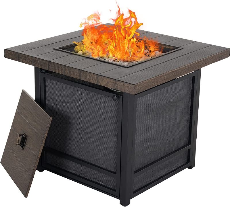 Photo 1 of Grand Patio Outdoor 29 Inch Propane Gas Fire Pit Table, Steel Tabletop Fire Table with Textilene Base CSA Approved, 29" Brown Tabletop/Square

