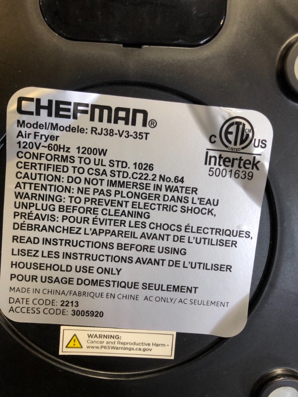 Photo 1 of CHEFMAN Small Air Fryer Healthy Cooking, 3.6 Qt, User Friendly, Nonstick, Digital Touch Screen, Dishwasher Safe Basket, w/ 60 Minute Timer & Auto Shutoff, Matte Black, Cookbook Included
