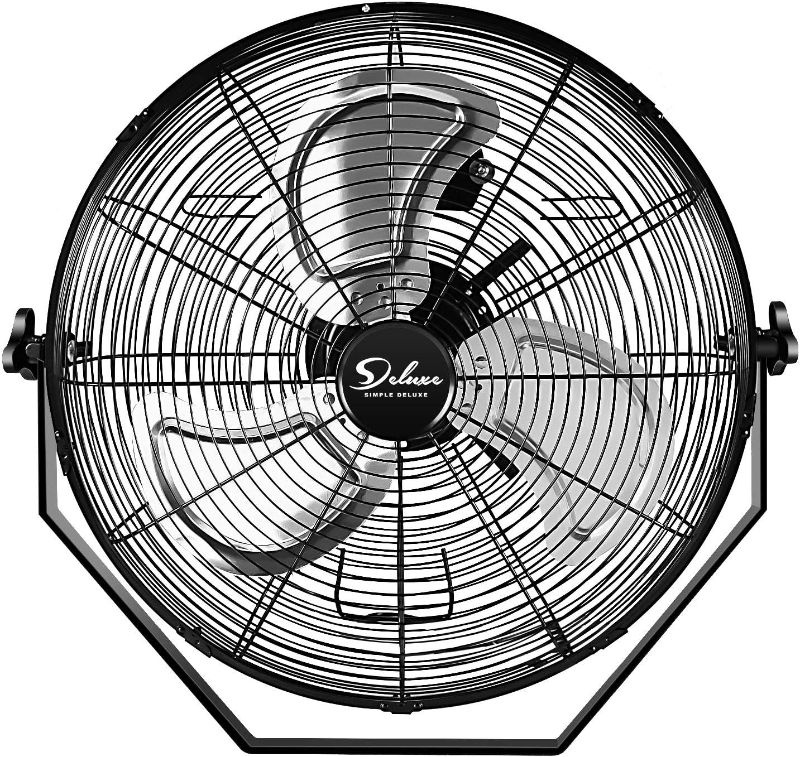 Photo 1 of Simple Deluxe 18 Inch Industrial Wall Mount Fan, 3 Speed Commercial Ventilation Metal Fan for Warehouse, Greenhouse, Workshop, Patio, Factory and Basement - High Velocity, Black
