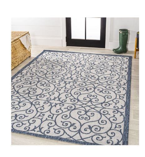 Photo 1 of 3' x 5' Madrid Vintage Filigree Textured Weave Indoor/Outdoor Area Rug, Blue/Cream - JONATHAN Y -----used needs cleaning 
