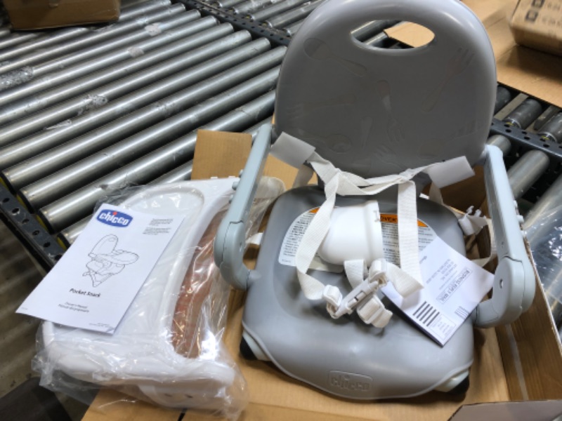 Photo 1 of Chicco Portable Dining Chair Toddler Booster Seat with Tray, Gray