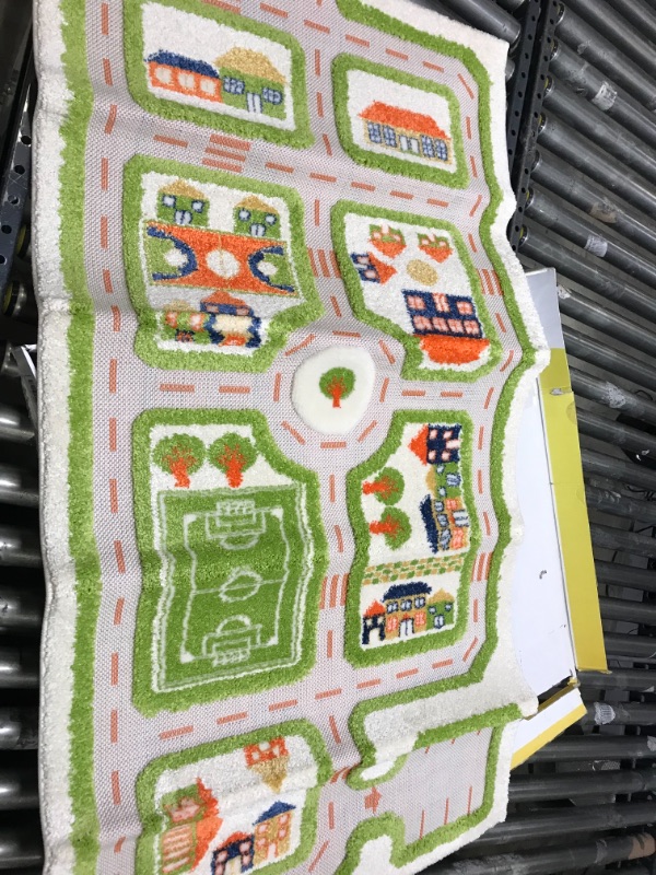 Photo 3 of IVI Thick 3D Childrens Play Mat & Rug in A Colorful Town Design with 3 Dimensional Football Pitch, Car Park & Roads, 59 x 32 inches (Green)
