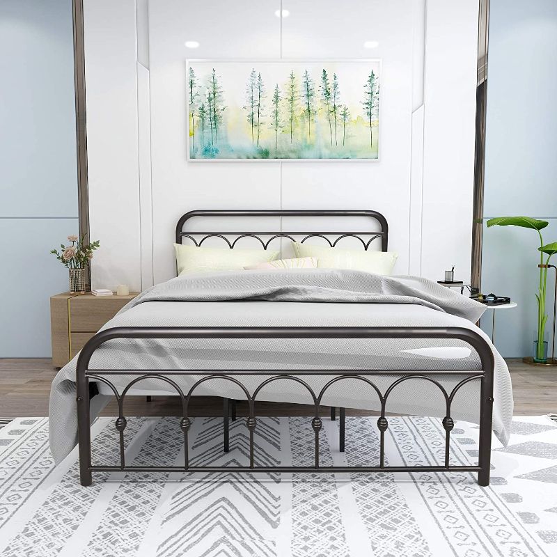 Photo 1 of Albearing Vintage Sturdy Metal Bed Frame with Headboard and Footboard Mattress Foundation Queen Bed Frame No Box Spring Needed (Queen, Black) PACKAGE DMG 
