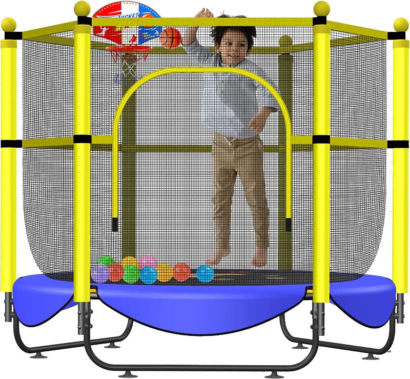 Photo 1 of Asee'm 60" Trampoline for Kids with Net - 5 FT Indoor Outdoor Toddler Trampoline with Safety Enclosure for Fun, Toddler Baby Small Trampoline Birthday Gifts for Kids, Gifts for Boy and Girl, Age 1-8
