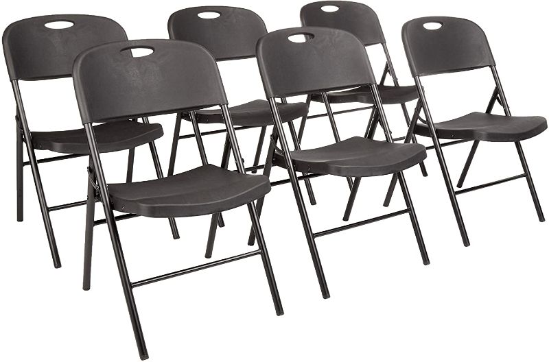 Photo 1 of Amazon Basics Folding Plastic Chair with 350-Pound Capacity - Black, 6-Pack, PKG DMG; AS A RESULT MINOR SCRAPE 
