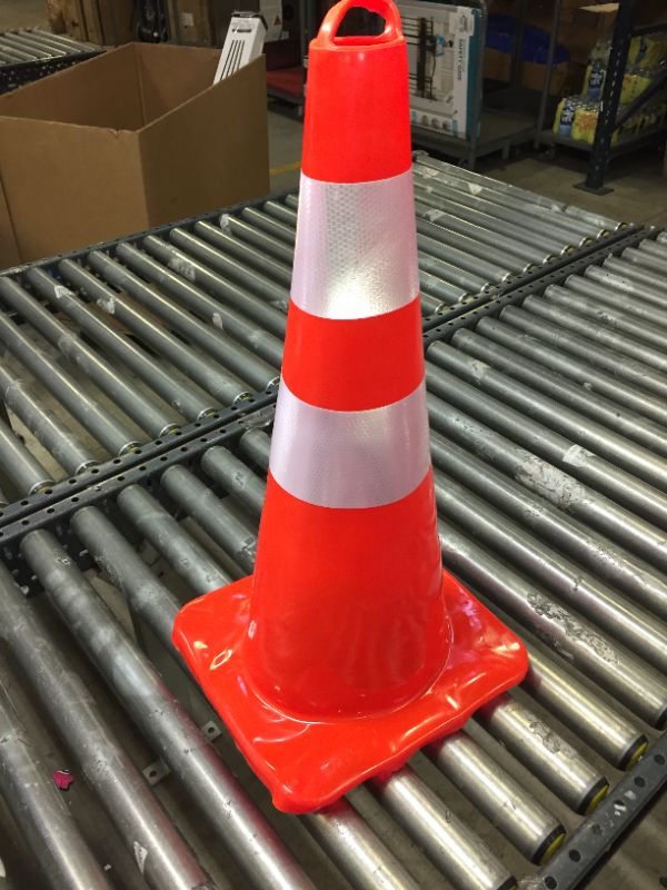 Photo 1 of 28" Orange PVC Traffic Safety Cones With Two Reflective Collar, WARPED FROM POSSIBLY HEAT,  BENT TOP 
