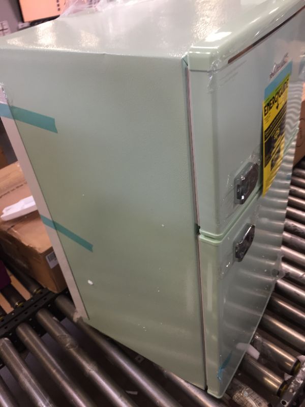 Photo 1 of Avanti RMRT30X7G-IS Mini Fridge with Freezer 3 Cu. Ft. Capacity Retro-Styled for Home Office or Dorm, Manual Defrost and Adjustable Temperature, 3 Cu.Ft, Green, DENTED NO BOX 
