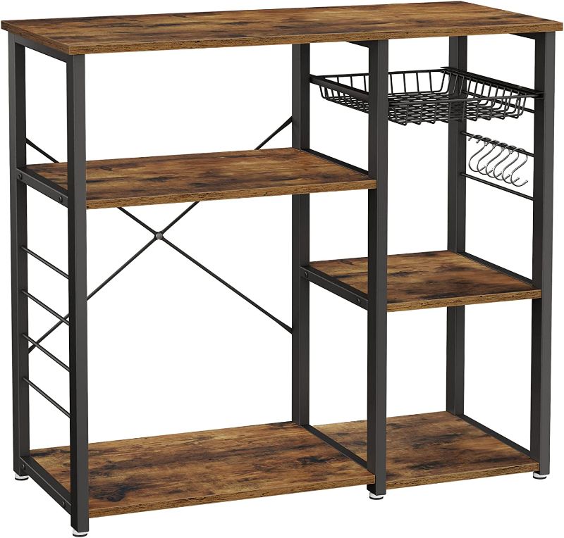 Photo 1 of VASAGLE ALINRU Kitchen Baker’s Rack, Coffee Bar, Microwave Oven Stand, with Steel Frame, Wire Basket, 6 Hooks, 35.4", Rustic Brown

