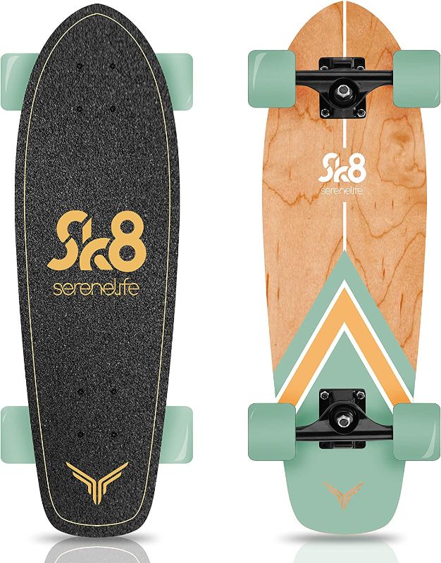 Photo 1 of Complete Standard Skateboard Mini Cruiser - 6 Ply Canadian & Bamboo Maple Deck Complete Double Kick Skate Board W/ 5" Aluminum Trucks - for Kids, Teens, Adults - SereneLife (Black)
