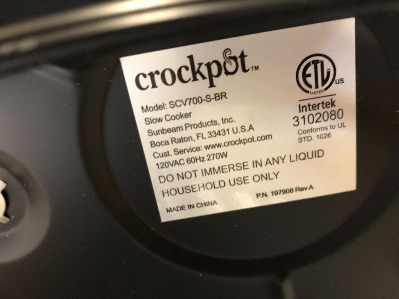 Photo 3 of Crock-Pot 7-Quart Oval Manual Slow Cooker | Stainless Steel (SCV700-S-BR)
