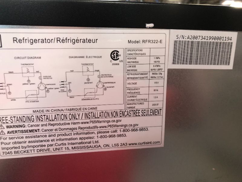 Photo 3 of RCA RFR322 Mini Refrigerator, Compact Freezer Compartment, Adjustable Thermostat Control, Reversible Door, Ideal Fridge for Dorm, Office, Apartment, Platinum Stainless, 3.2 Cubic Feet
