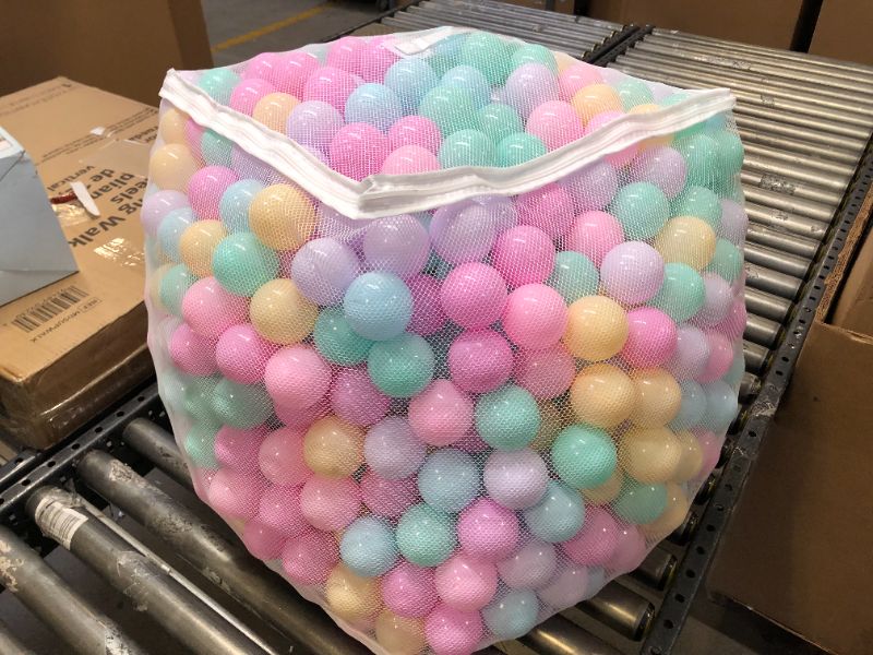 Photo 2 of Amazon Basics BPA Free Crush-Proof Plastic Ball Pit Balls with Storage Bag, Toddlers Kids 12+ Months, 6 Pastel Colors - Pack of 400
