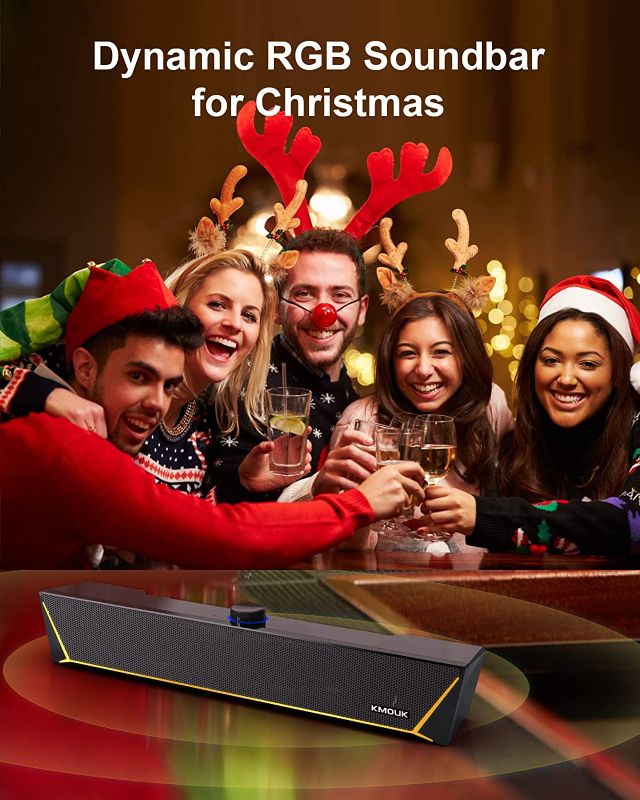 Photo 1 of Bluetooth Speakers, KMOUK Speakers Computer Sound Bar, Dynamic LED Gaming PC Soundbar with Microphone, HiFi Stereo PC Speakers, 3.5mm AUX-in USB Powered Speakers for PC, Desktop Soundbar for PC/Laptop
