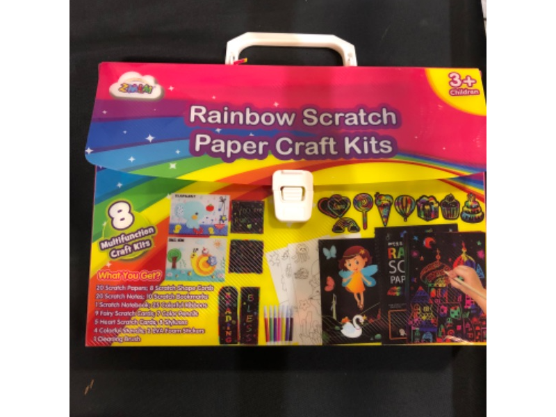 Photo 2 of ZMLM Gift for Girls Art-Craft Kit: Girls Rainbow Scratch Paper Magic Art Note Card Pad DIY Party Craft Project Supply Toddler Drawing Activity Kid Travel Toy Age 3-12 Year Old Birthday Easter Day Gift  -- Factory Sealed --