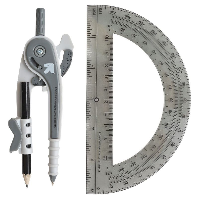 Photo 1 of Compass And Protractor 2 Piece Set, 1 Protractor 6in & 1 Compass 5 1/2 In, Nip---4pack