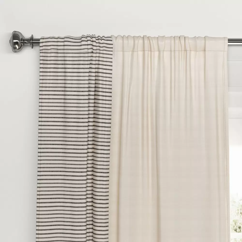 Photo 1 of 1pc 50"x84" Blackout Woven Stripe Border Window Curtain Panel Black - Threshold