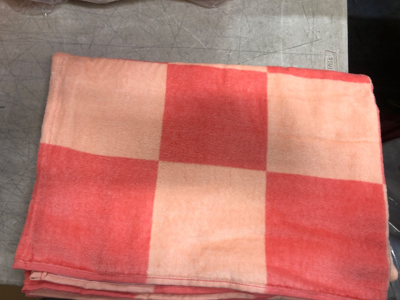 Photo 2 of Check Printed Bath Towel Coral - Sun Squad