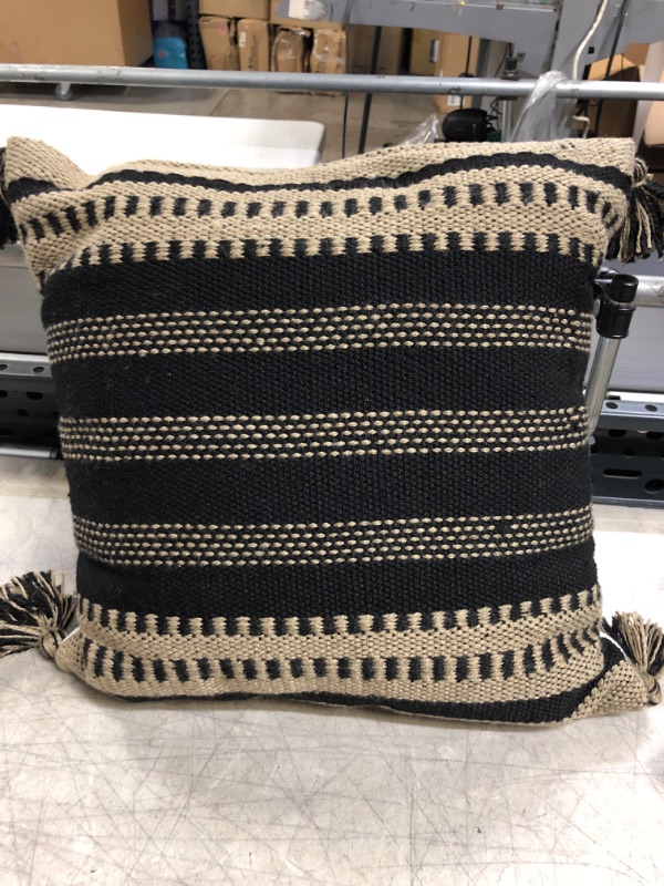 Photo 2 of 18 Woven Outdoor Throw Pillow Black/Neutral Stripe - Threshold